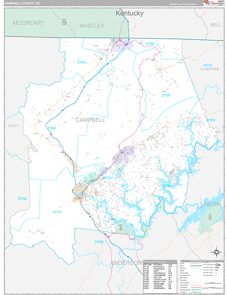 Campbell County, TN Zip Code Map