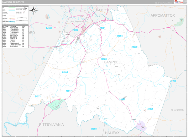 Campbell County, VA Zip Code Map