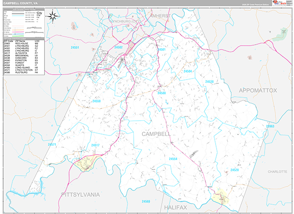 Campbell County, VA Wall Map