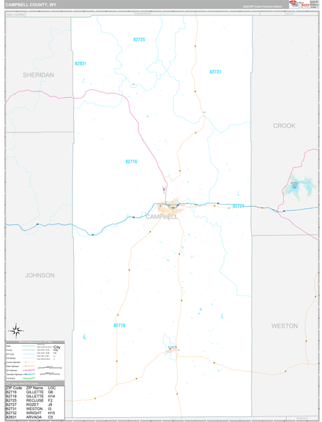 Campbell County, WY Carrier Route Wall Map