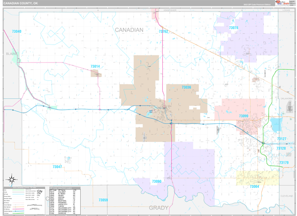 Canadian County, OK Wall Map