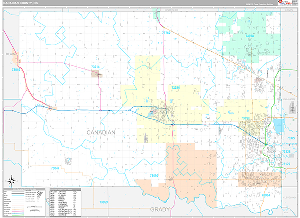 Canadian County, OK Wall Map