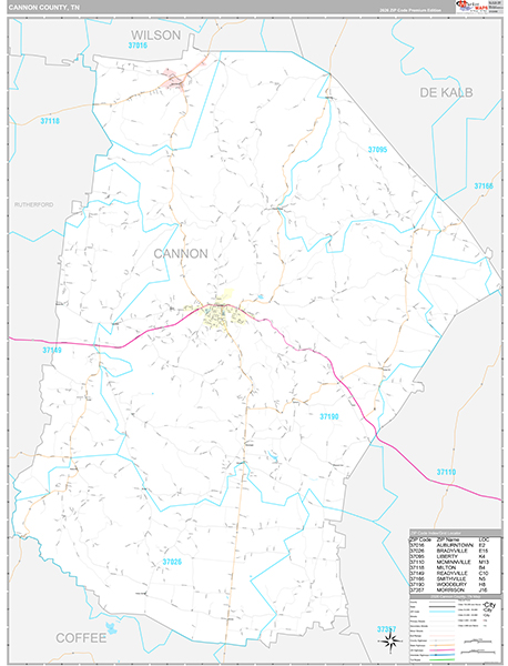 Cannon County, TN Zip Code Map