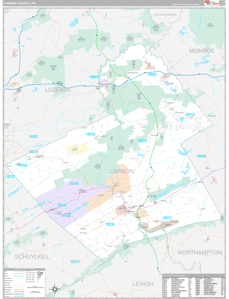 Carbon County, PA Zip Code Map