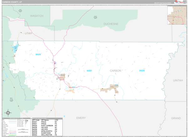 Carbon County, UT Zip Code Map