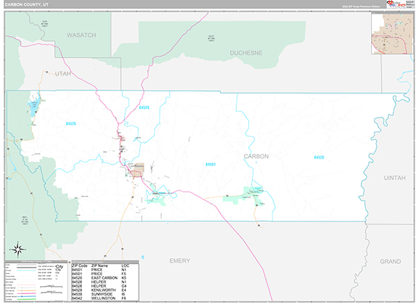 Carbon County, UT Zip Code Map