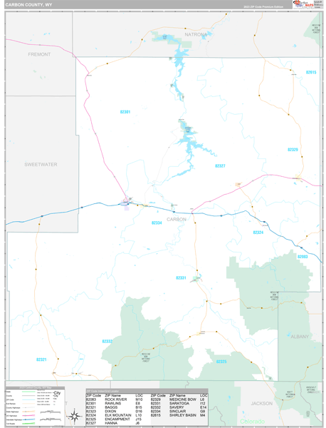 Carbon County, WY Zip Code Map