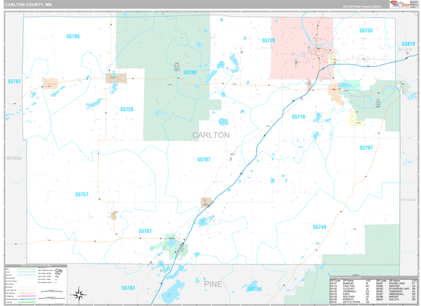 Carlton County, MN Wall Map