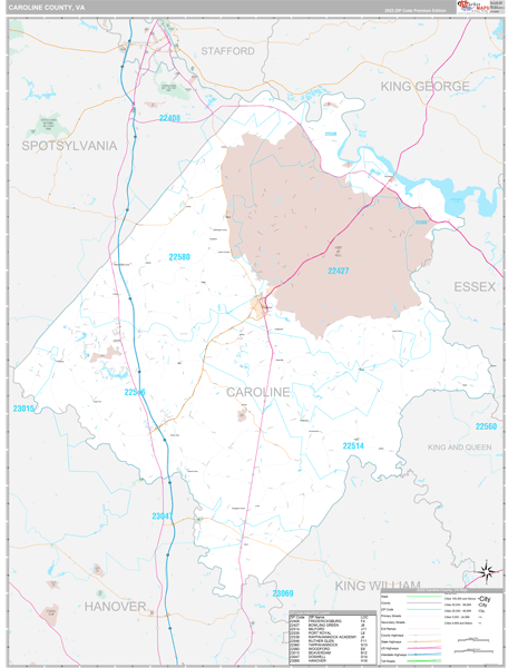 Caroline County, VA Zip Code Map