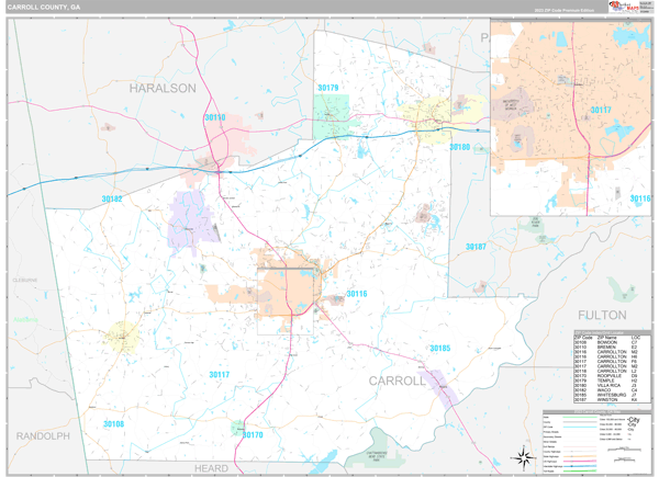 Carroll County, GA Carrier Route Wall Map