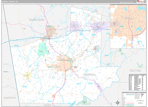 Carroll County, GA Zip Code Map