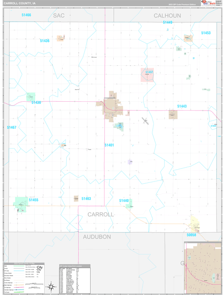 Carroll County Wall Map Premium Style