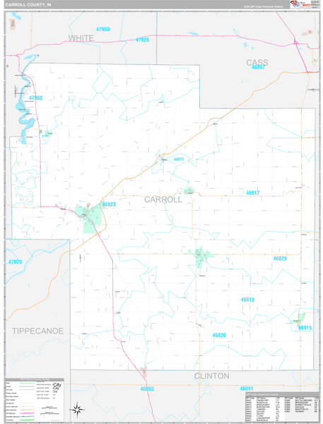 Carroll County, IN Wall Map Premium Style