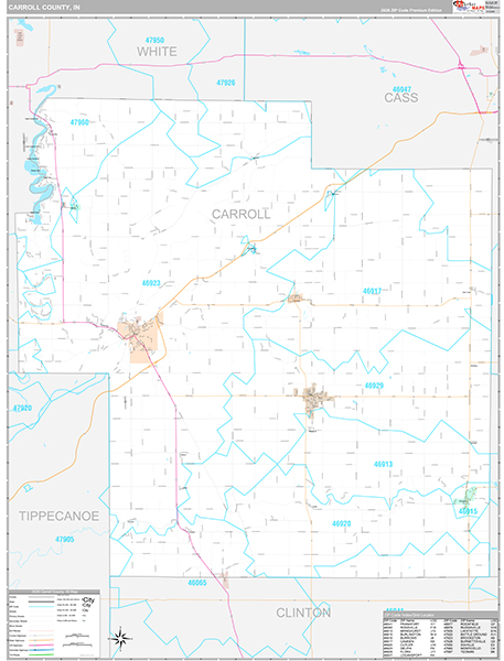 Carroll County, IN Zip Code Map