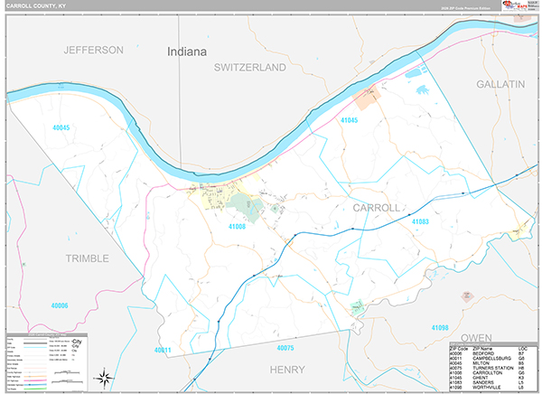 Carroll County, KY Zip Code Map