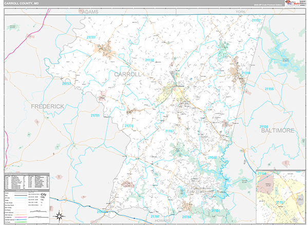 Carroll County Wall Map Premium Style