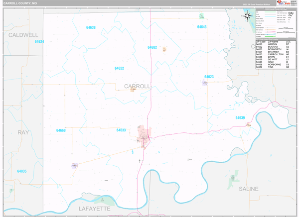 Carroll County, MO Zip Code Map