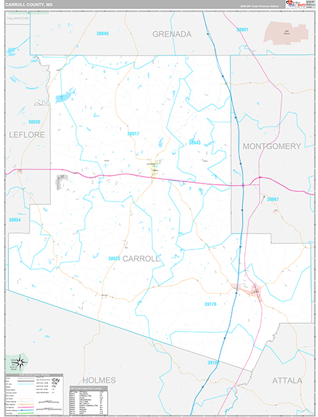 Carroll County, MS Zip Code Map