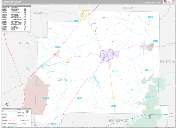 Carroll County, TN Carrier Route Wall Map