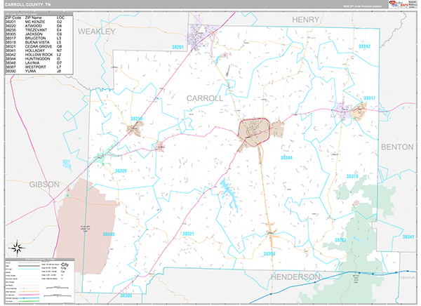 Carroll County, TN Zip Code Map
