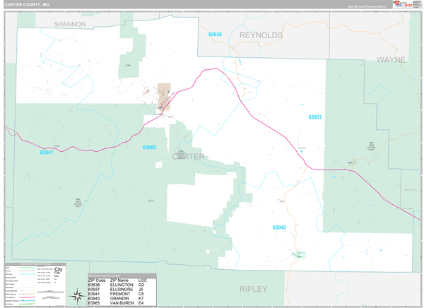 Carter County, MO Zip Code Map