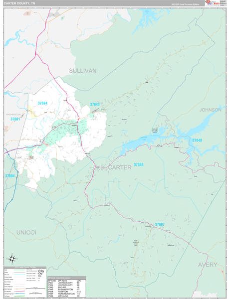 Carter County, TN Zip Code Map