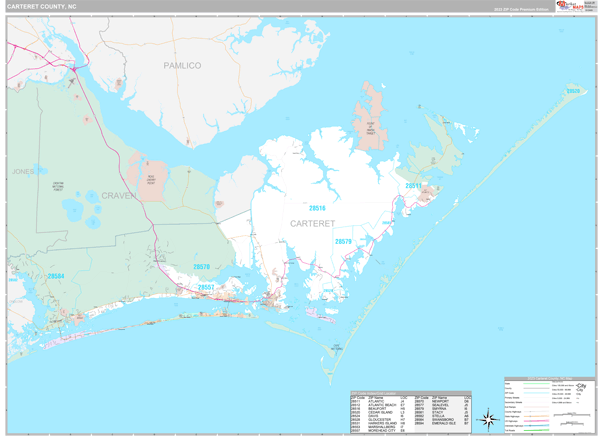 Carteret County, NC Carrier Route Wall Map