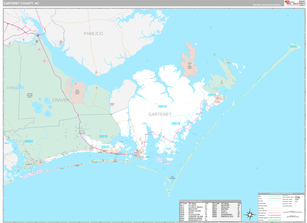 Carteret County NC Wall Map Premium Style By MarketMAPS MapSales