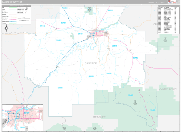Cascade County, MT Wall Map