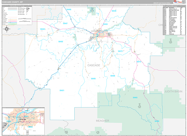 Cascade County, MT Wall Map