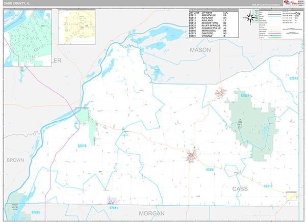 Cass County, IL Zip Code Map