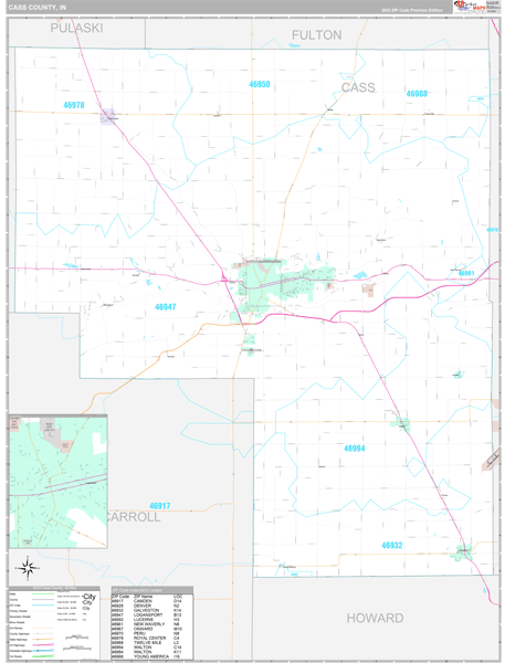 Cass County, IN Map Premium Style