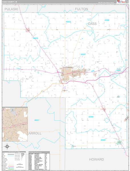 Cass County, IN Zip Code Map