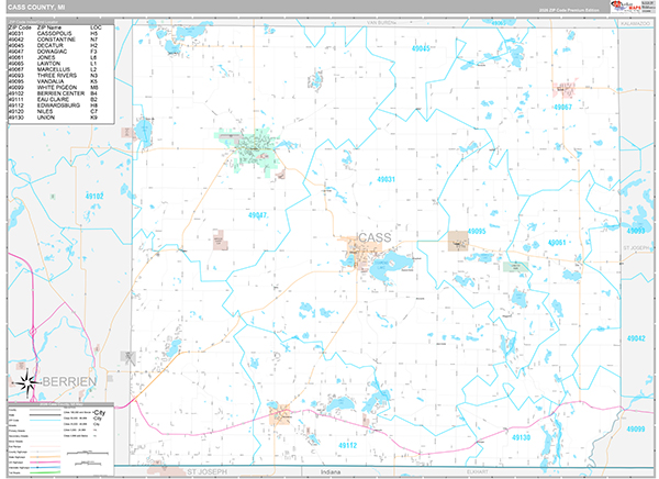 Cass County, MI Zip Code Map