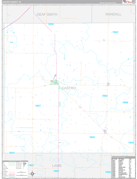 Castro County, TX Carrier Route Wall Map