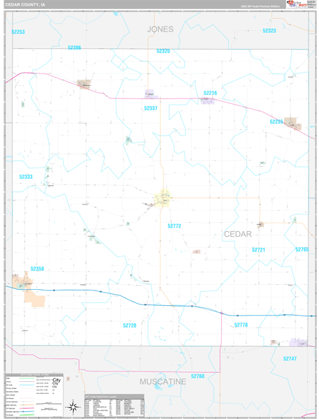 Cedar County, IA Zip Code Map