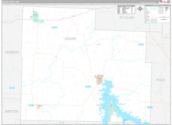 Cedar County, MO Carrier Route Wall Map
