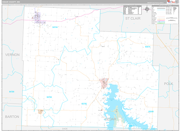 Cedar County, MO Wall Map