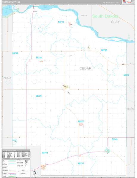Cedar County, NE Zip Code Map