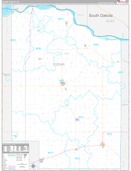 Cedar County, NE Carrier Route Wall Map