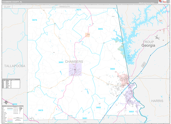 Chambers County, AL Zip Code Map