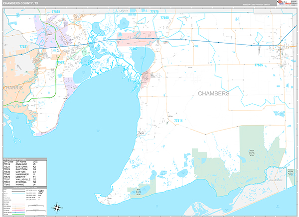 Chambers County, TX Zip Code Map