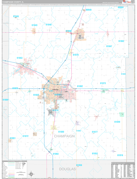 Champaign County, IL Wall Map
