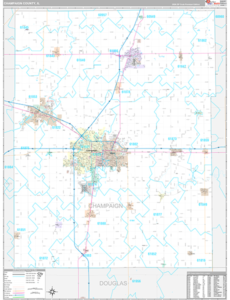 Champaign County, IL Zip Code Map