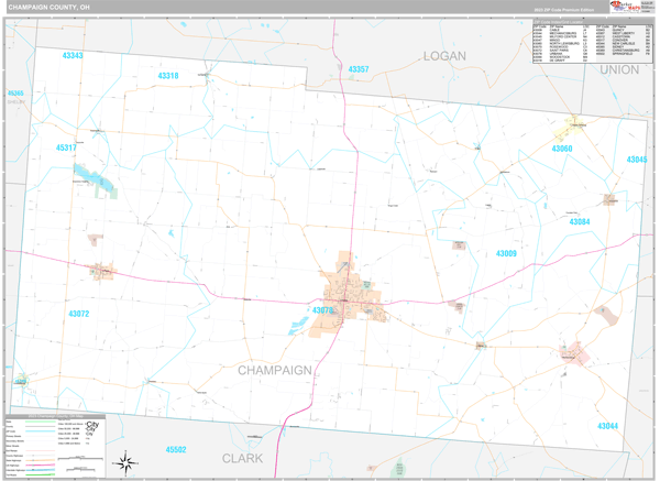 Champaign County, OH Wall Map