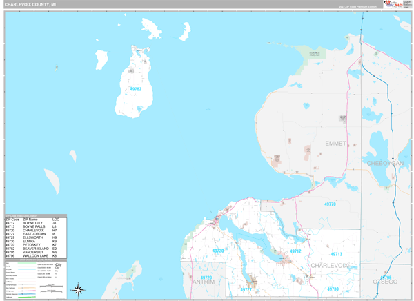 Charlevoix County, MI Wall Map Premium Style