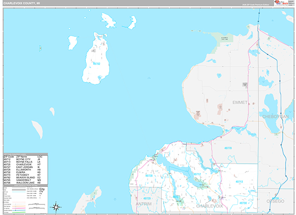 Charlevoix County, MI Zip Code Map