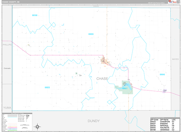 Chase County, NE Zip Code Map