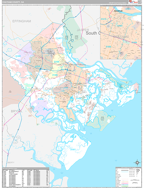 Chatham County, GA Zip Code Map