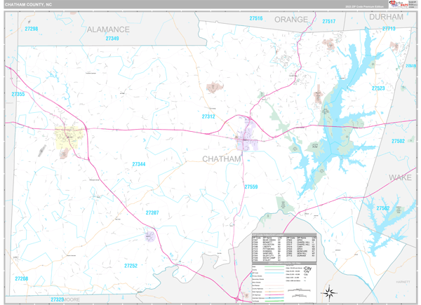 Chatham County, NC Wall Map Premium Style